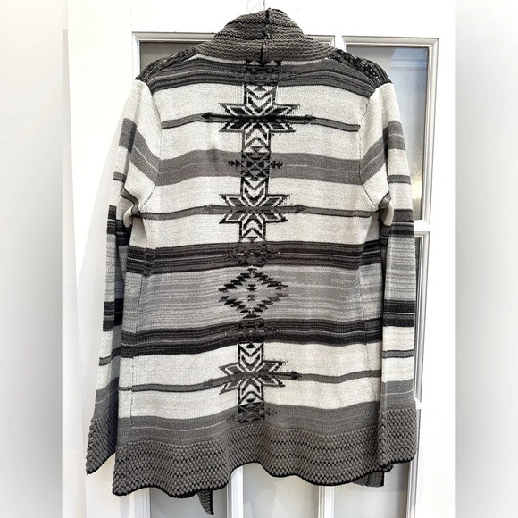 Vintage BCBGMAXAZRIA Y2K Southwestern Aztec Tribal Open Cardigan Sweater Size XL - Picture 5 of 12